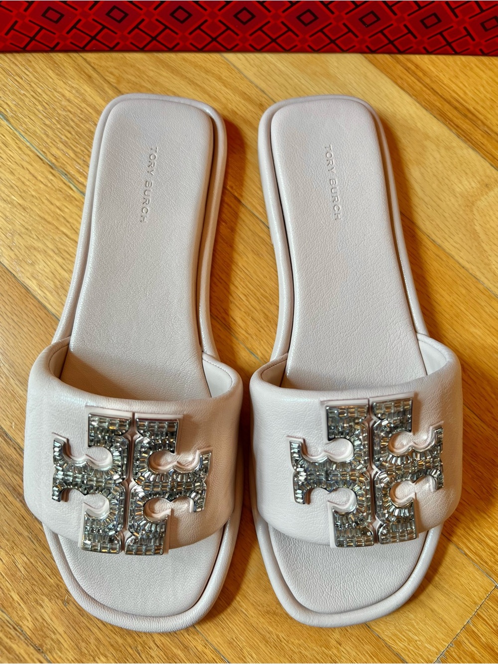 Tory Burch Shell Rose Pink Double T Crystal Deco Sport Slide Sandals - Picture 5 of 14